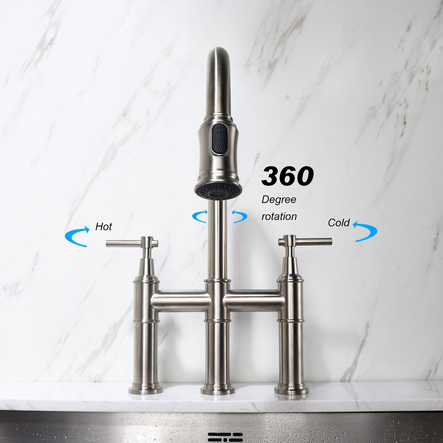  Кухонный смеситель Aquacubic Bridge с выдвижной распылительной головкой, устойчивый к отпечаткам пальцев, без пятен
