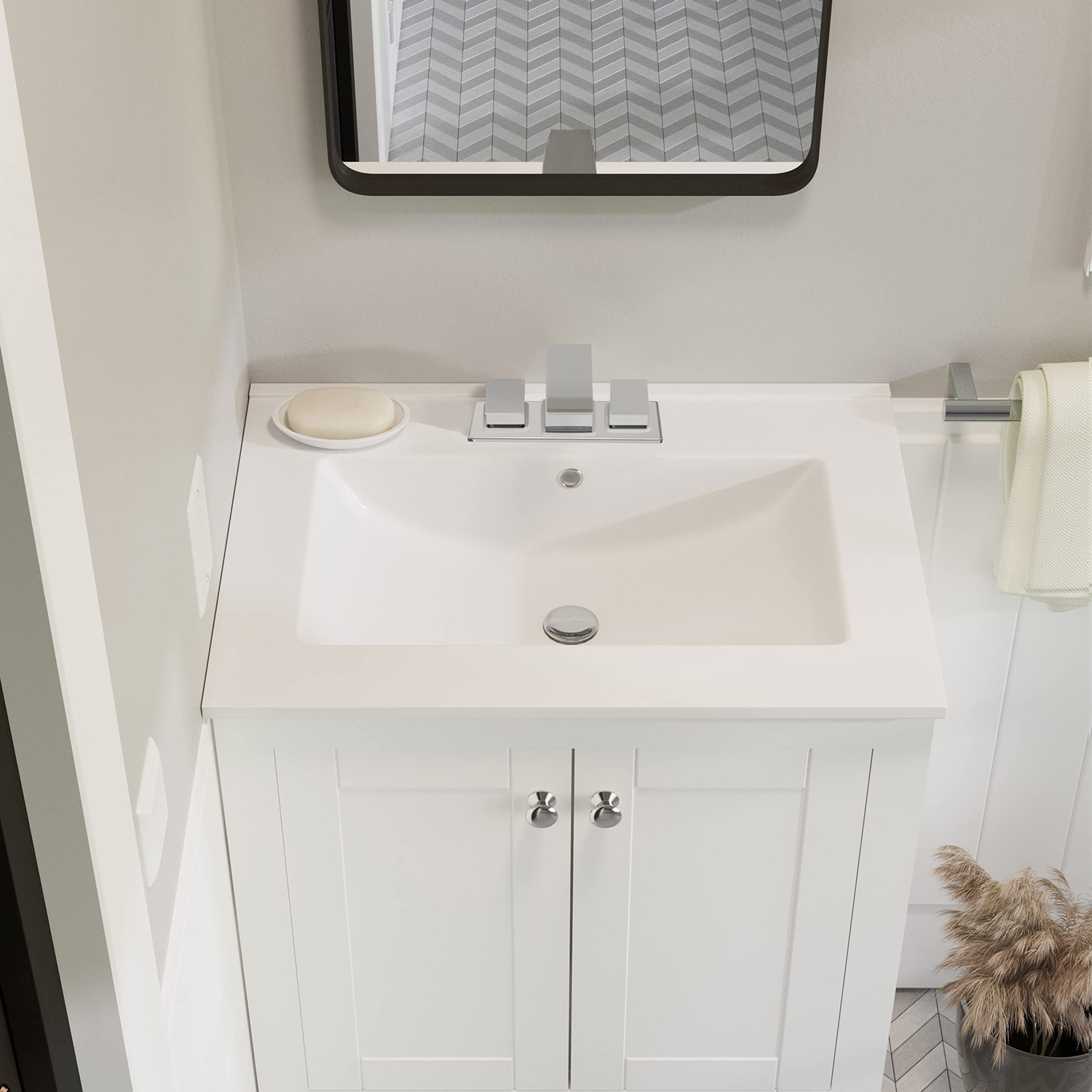 Высококачественная прямоугольная керамическая раковина для мытья рук с тонкими краями, 24 дюйма, раковина для ванной комнаты с тремя отверстиями для крана