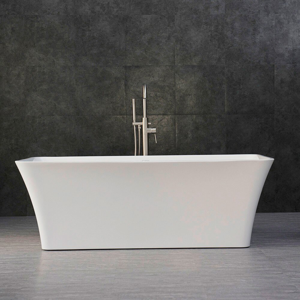 Современная акриловая отдельно стоящая прямоугольная ванна 67 дюймов с плоским дном, цельная автономная гидромассажная ванна из стекловолокна