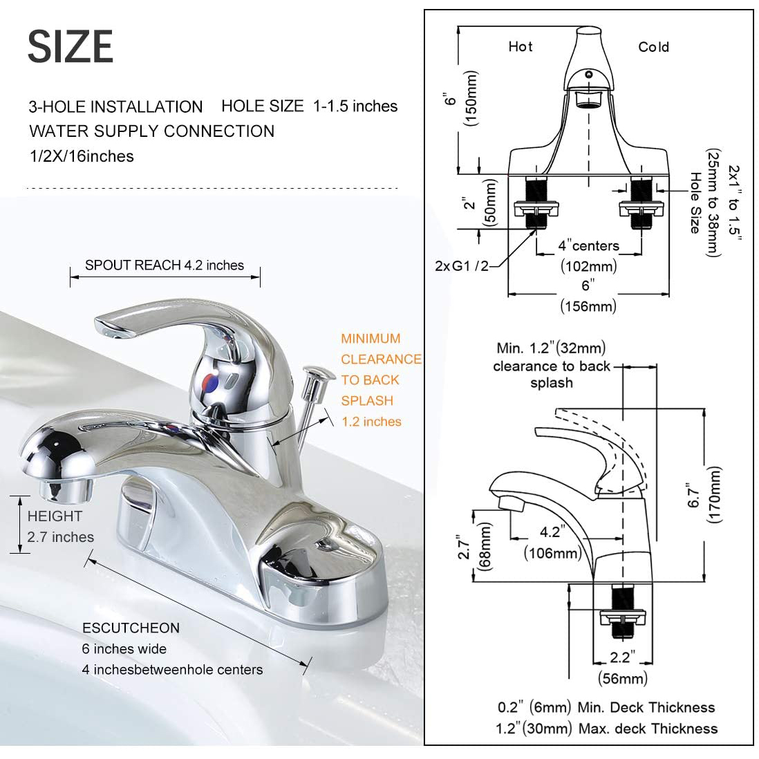 Коммерческий смеситель для ванной комнаты с одной ручкой, хромированный бессвинцовый 4-дюймовый центральный смеситель для раковины в ванной комнате