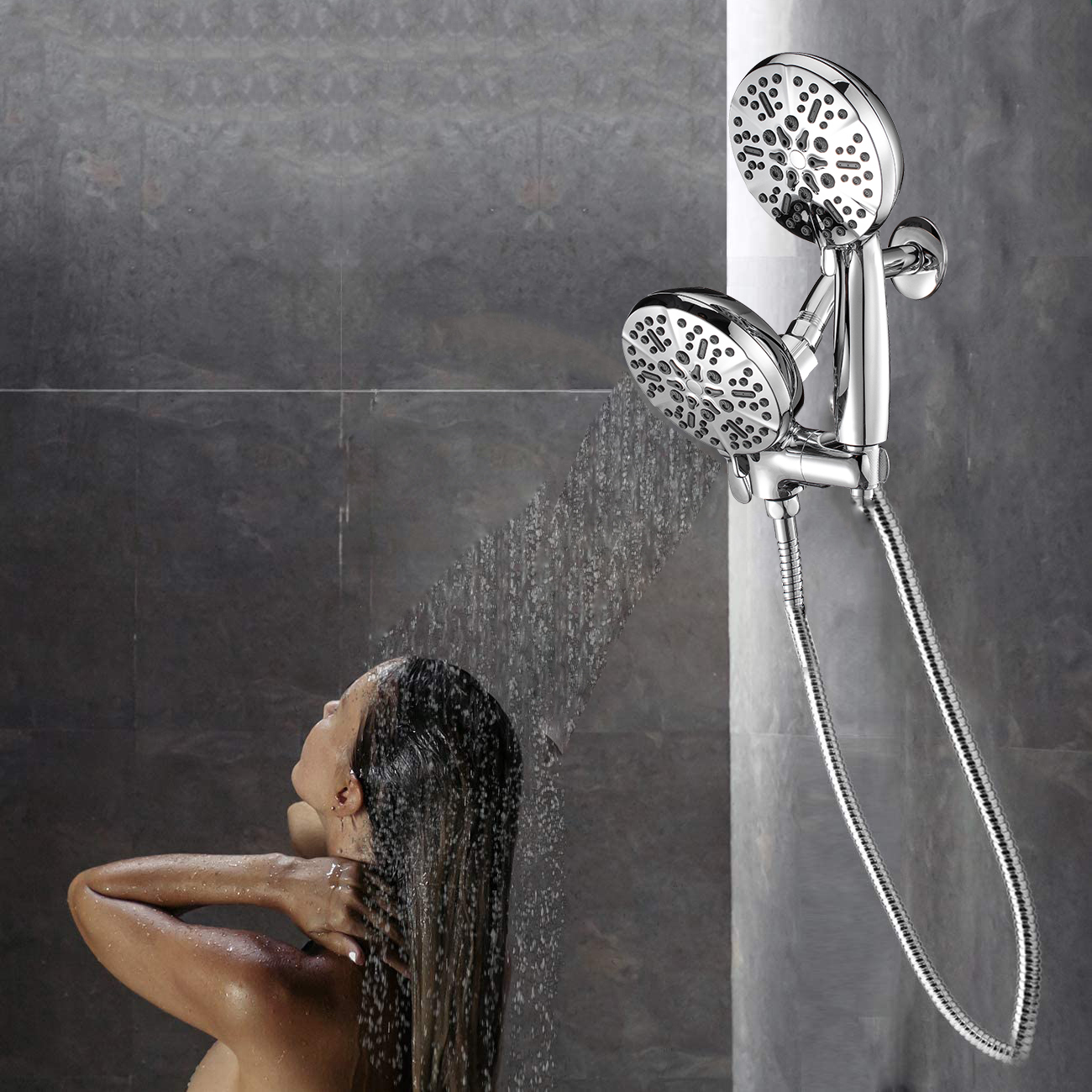 Хром высокого давления, 7 функций, верхняя часть, дождь, дождь, двойная душевая насадка, комбинированный душ с ручным душем