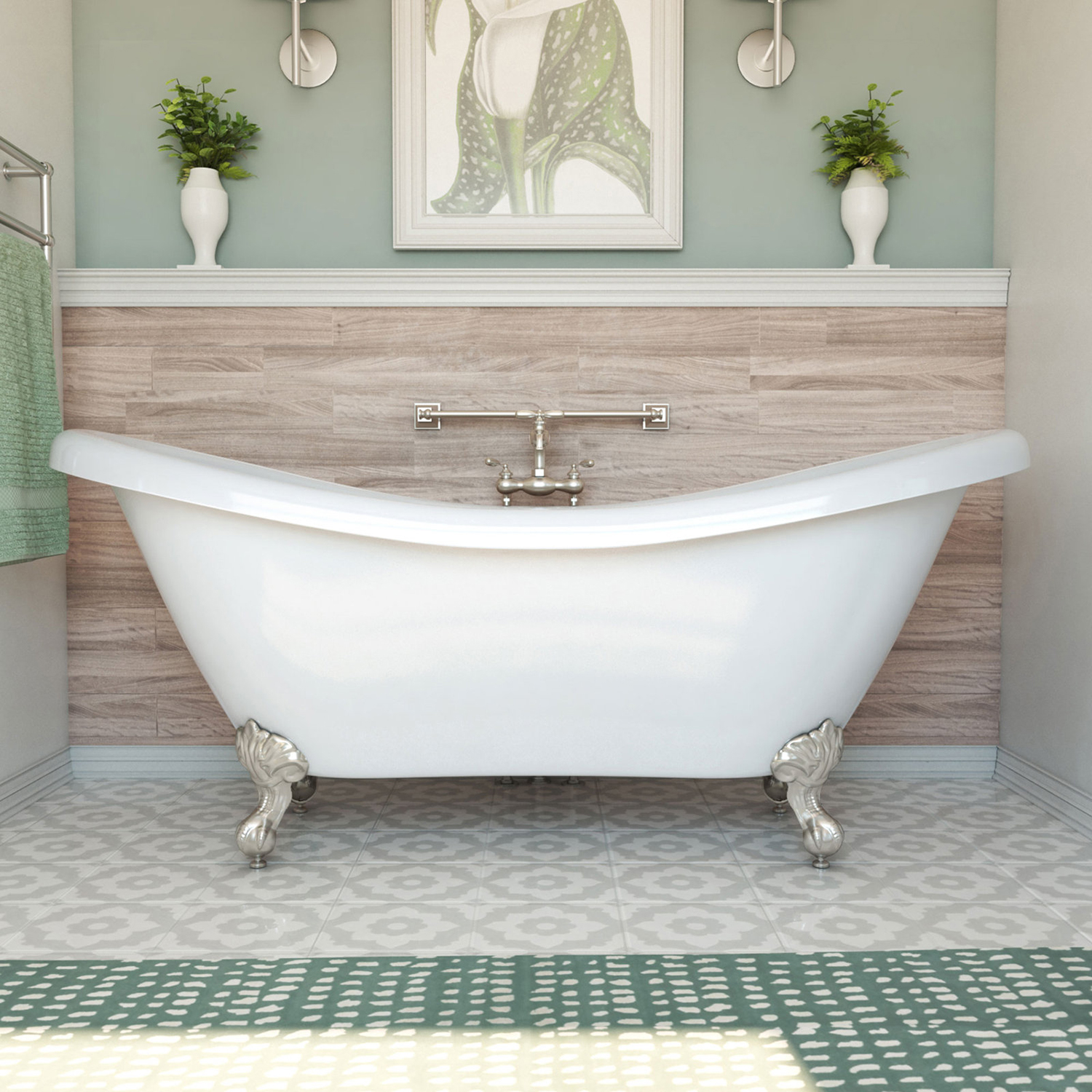 Белая акриловая ванна Современная отдельно стоящая ванна с серебряной опорой для ног Удобные ванны