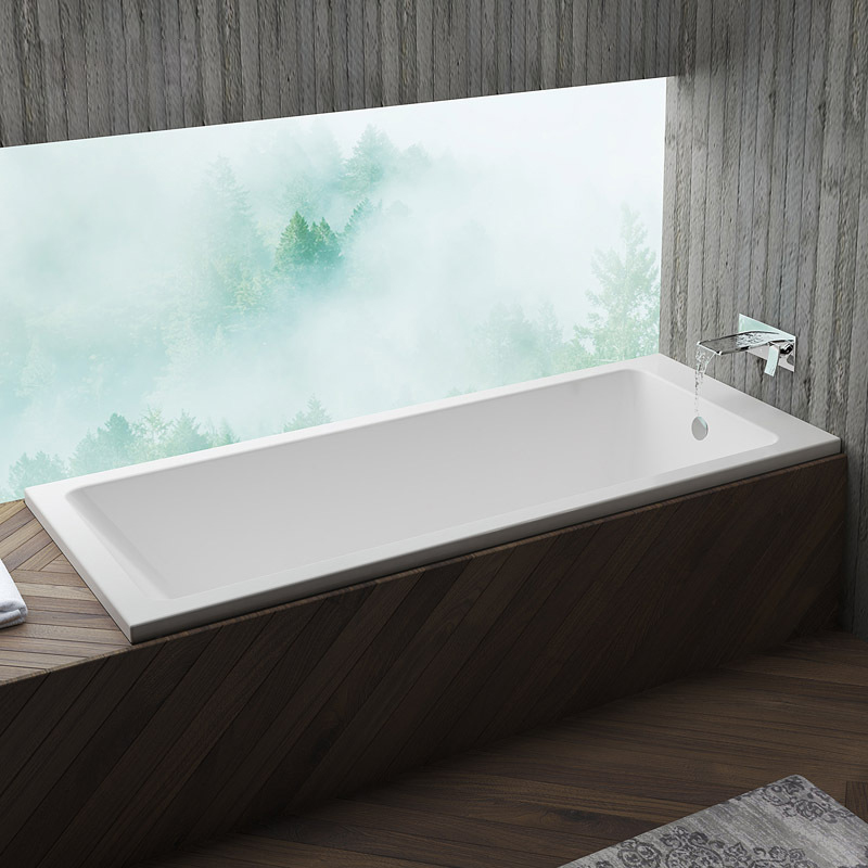 Высококачественная простая акриловая ванна с белым центральным сливом в прямоугольной ванне, ванна с твердой поверхностью