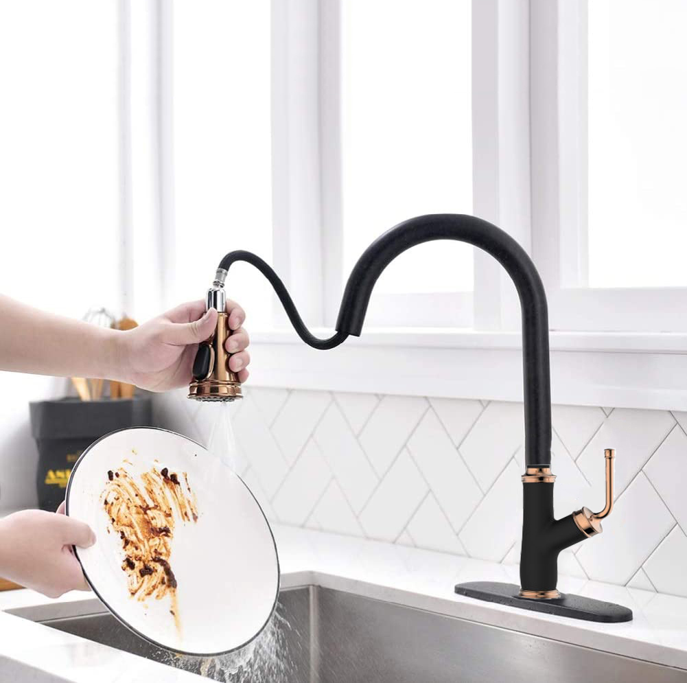 Aquacubic cUPC, корпус из твердой бессвинцовой латуни, золотой и черный кухонный смеситель с выдвижным механизмом
