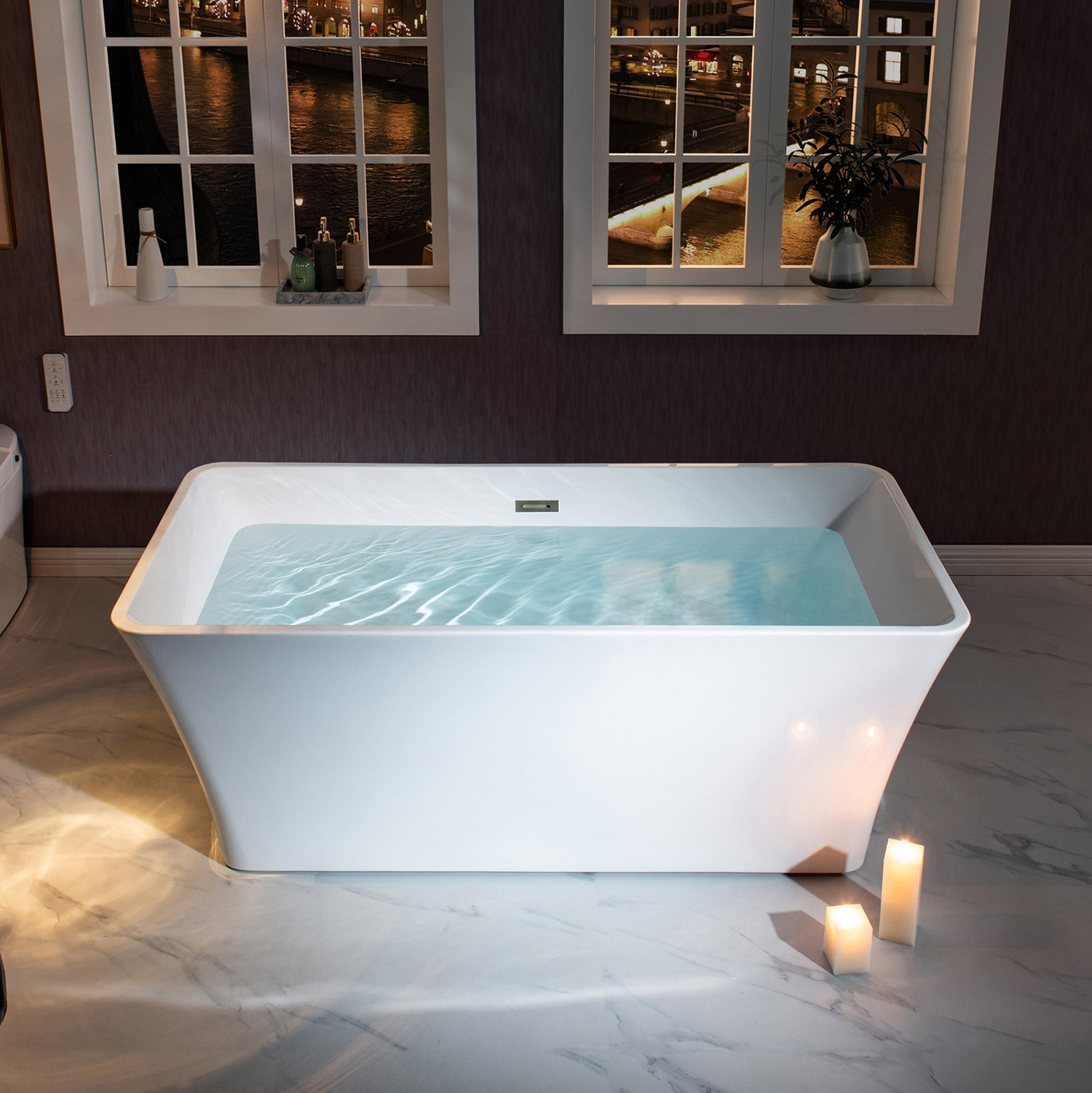 Современная акриловая отдельно стоящая прямоугольная ванна 67 дюймов с плоским дном, цельная автономная гидромассажная ванна из стекловолокна
