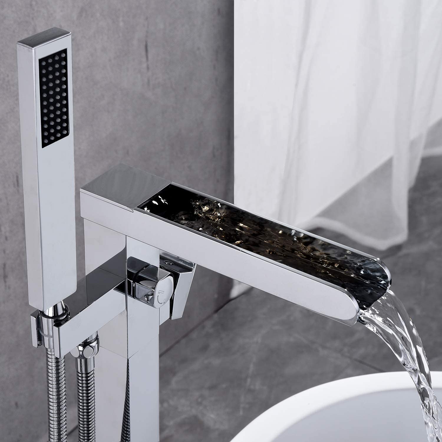 Отдельностоящий наполнитель для ванны Aquacubic, смеситель для ванны с водопадом, напольное крепление, латунные смесители для ванной комнаты с ручным душем
