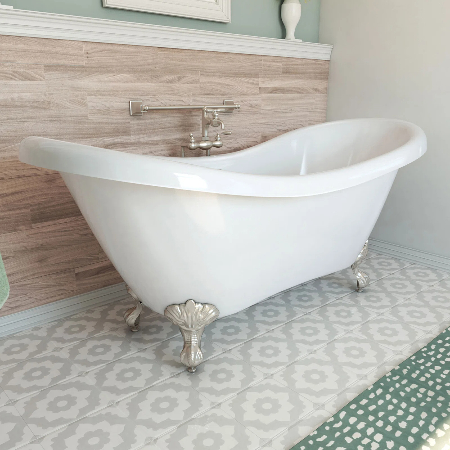 Белая акриловая ванна Современная отдельно стоящая ванна с серебряной опорой для ног Удобные ванны