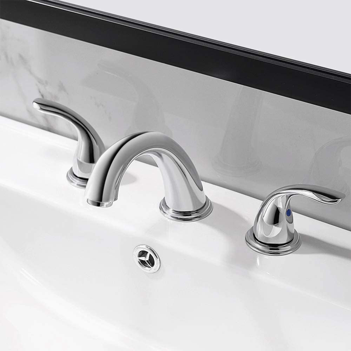 Aquacubic полированный хром широко распространенный смеситель для раковины для ванной комнаты с 2 ручками и 3 отверстиями со сливным узлом