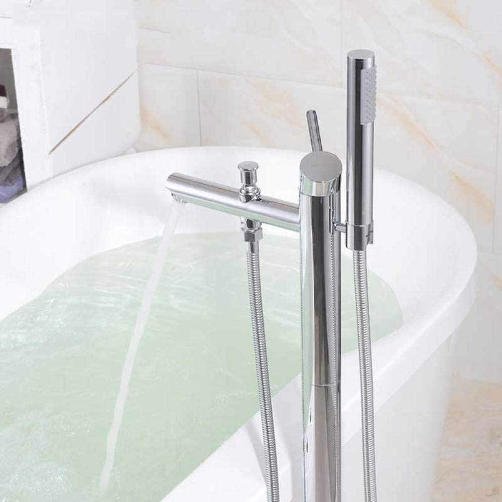 Отдельно стоящий смеситель для ванны, наполнитель для ванны, хромированный напольный смеситель для ванной комнаты, латунная одинарная ручка с ручным душем