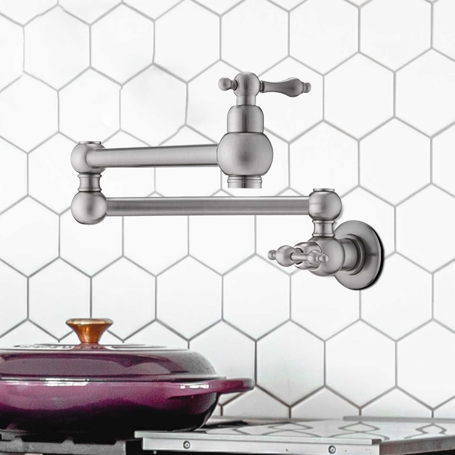 Aquacubic Faucet Традиционный смеситель для наполнения кастрюль из нержавеющей стали Матовый никель, наполнитель для кастрюль Delta, наполнитель для кастрюль в фермерском доме Настенное крепление, наполнитель для кастрюль, латунная конструкция