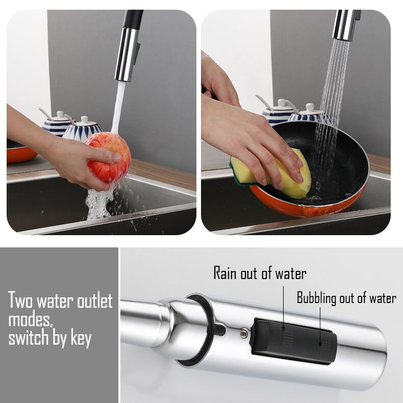 Aquacubic cUPC Современный смеситель для кухонной раковины с одной ручкой с низким содержанием свинца, хромированный и черный, выдвижной вниз