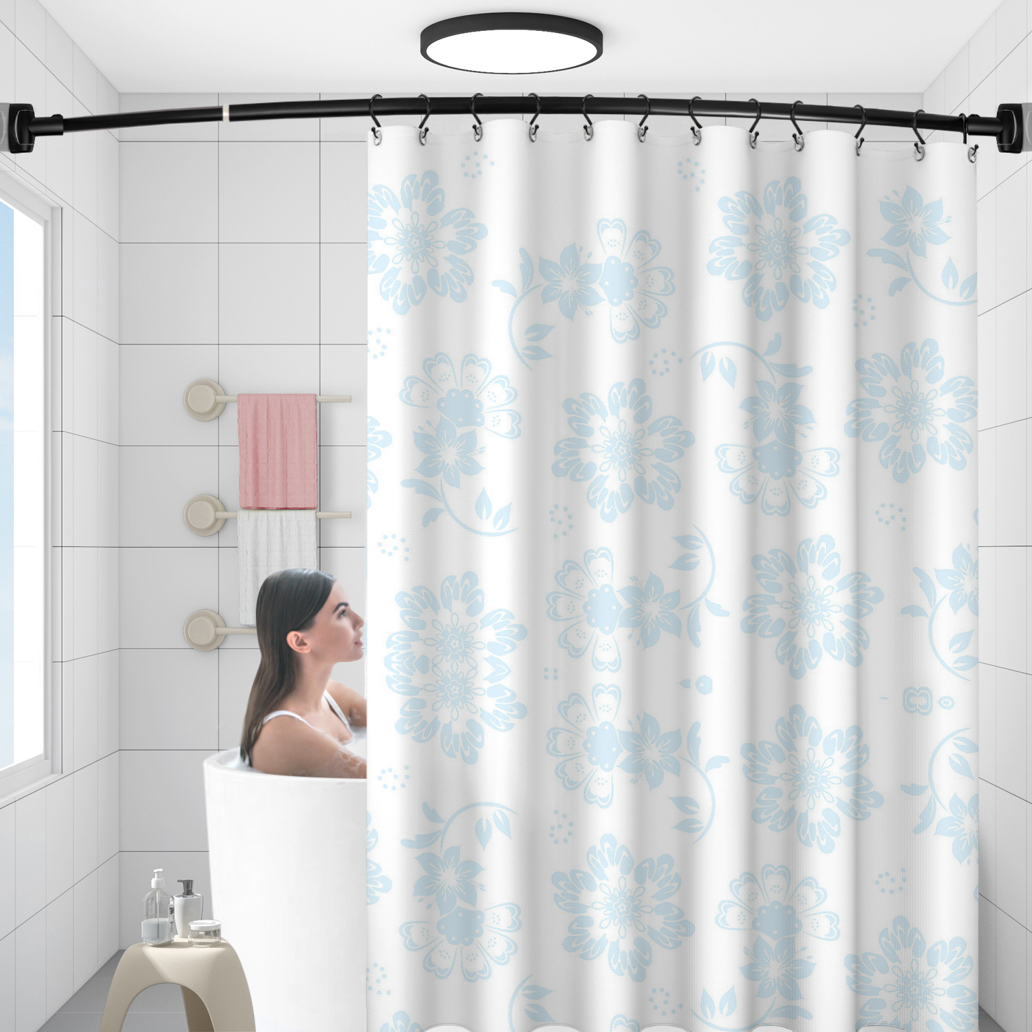 Оптовая продажа 72 дюйма регулируемый изогнутый фиксированный карниз для душа для ванной комнаты, ванны