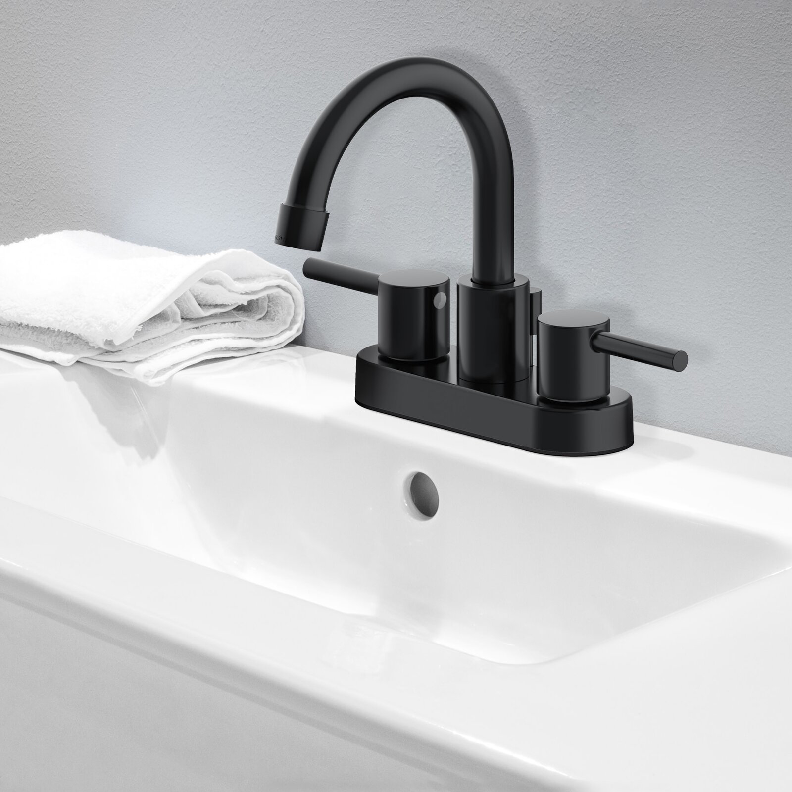 Aquacubic матовый черный 4-дюймовый смеситель для ванной с двумя ручками и двумя отверстиями, центральный смеситель для ванной комнаты с аксессуарами