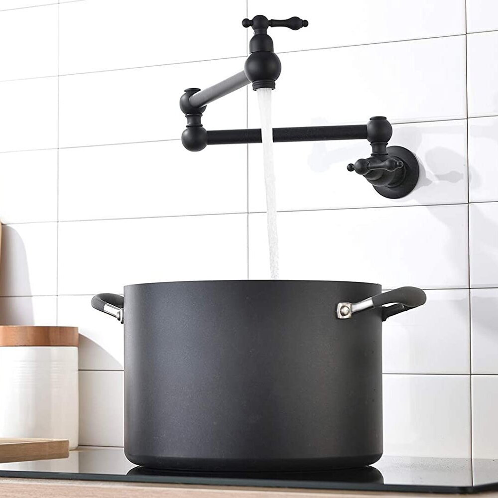 Настенный смеситель Aquacubic Black Pot Filler, двойное поворотное соединение и удлинитель 24 дюйма